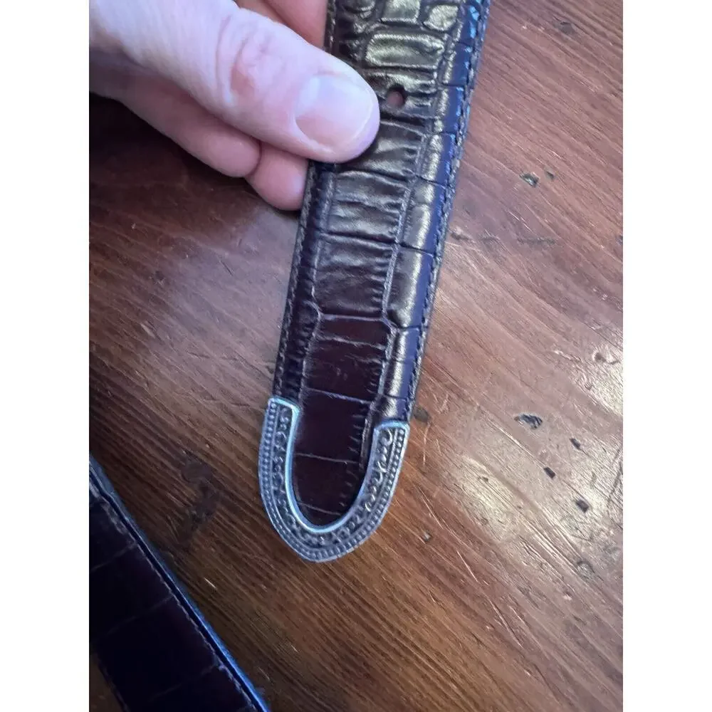 Brighton Belt Women XL 36 Crocodile Embossed Brown Suede Chunky Silver
